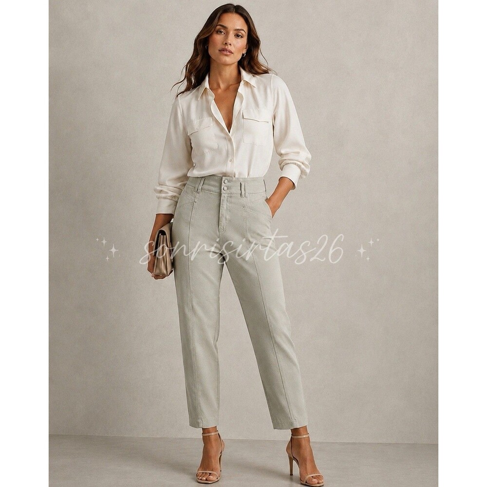 NWT Reiss Baxter Relaxed Barrel Tapered Trousers Sage Size 10 Pants Quiet Luxury